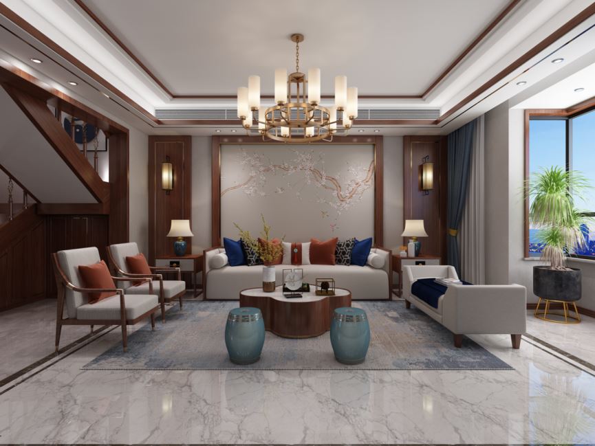 柳州装修案例新中式风格别墅装修效果图-216平米的绝美东方豪宅风范